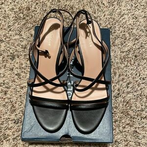 NWT Cole Haan Women's Addie Strappy Sandals Heeled, Black Leather-Size 9.5